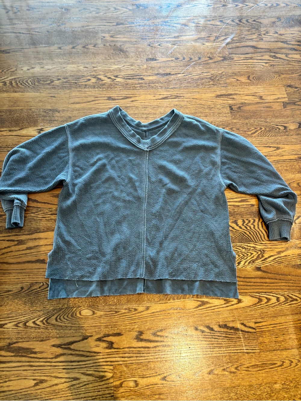 aerie Waffle V-Neck Sweater in Slate Blue